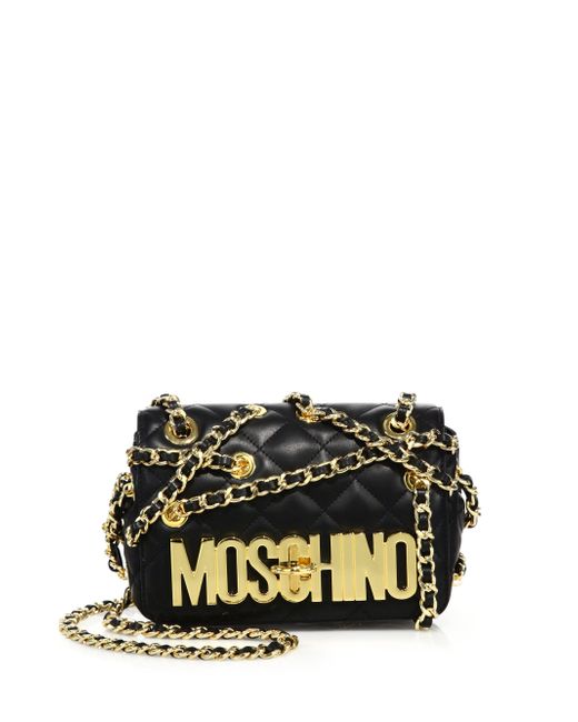 Moschino Crossover-chain Quilted Leather Crossbody Bag in Black (black-gold) - Save 31% | Lyst