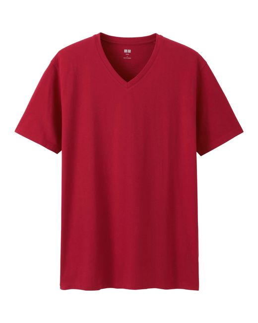 Uniqlo Men Supima Cotton V Neck Short Sleeve T Shirt in Red for Men | Lyst