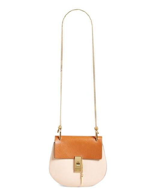 Chlo Drew Small Leather Cross-Body Bag in Brown (POWDER BEIGE) | Lyst