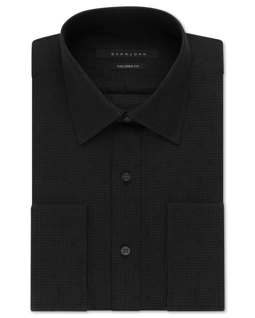 Sean john Black Textured Solid French-cuff Dress Shirt in Black for Men ...