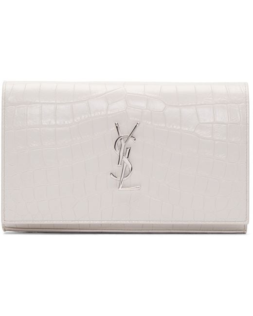 Saint laurent Grey Croc-embossed Monogram Chain Wallet in White ...