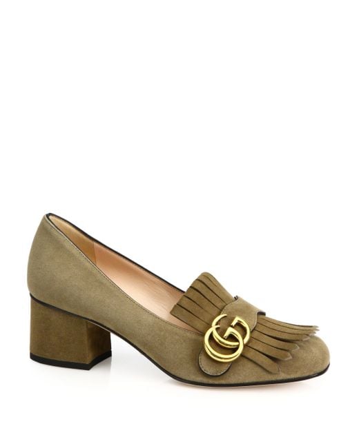  Gucci  Marmont  Gg Suede Block heel  Pumps in Brown taupe 