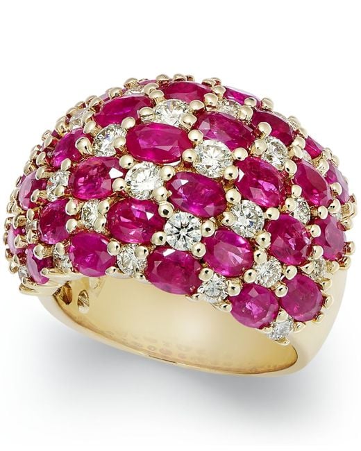 Macy&#39;s Ruby (8-1/6 Ct. T.w.) And Diamond (1-1/2 Ct. T.w.) Checkerboard Ring In 14k Gold in Gold ...