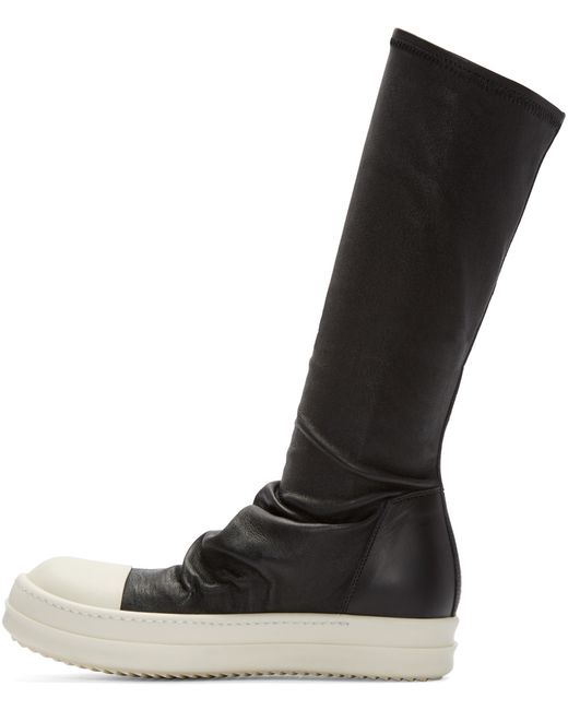 Rick owens Black Leather Sock High-top Sneakers in Black for Men | Lyst