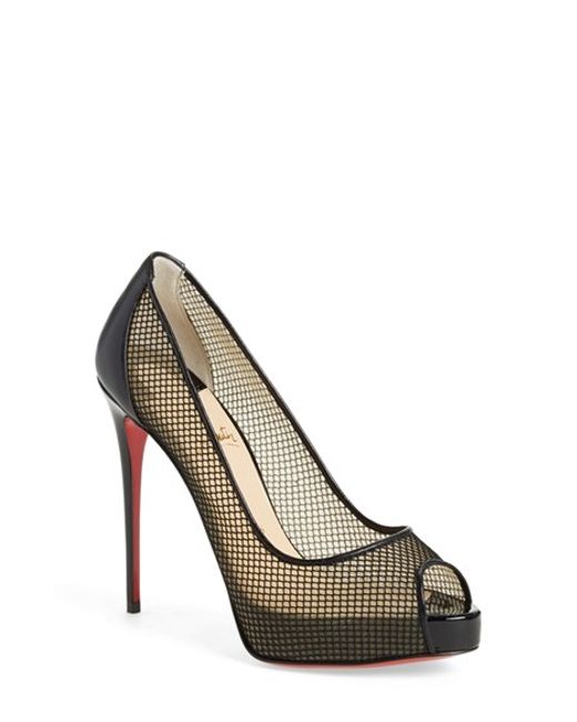 Christian louboutin Very Rete Fishnet Platform Pumps in Black ...  