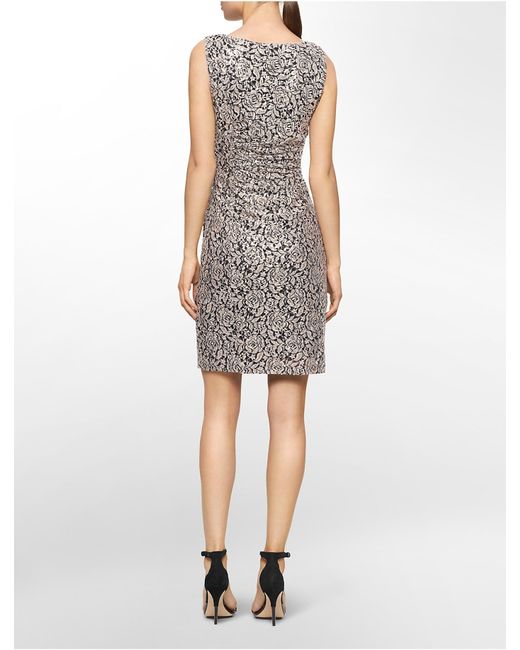 Calvin Klein White Label Sequin Ruched Sleeveless Sheath Dress In Silver Black Taupe Save 44