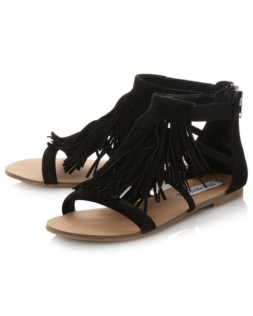 black fringe sandals flat steve madden favorit fringe flat sandals in black save black fringe sandals flat steve madden favorit fringe flat sandals in black save