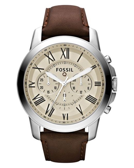 Fossil ' Q - Grant' Round Chronograph Leather Strap Smart Watch in ...