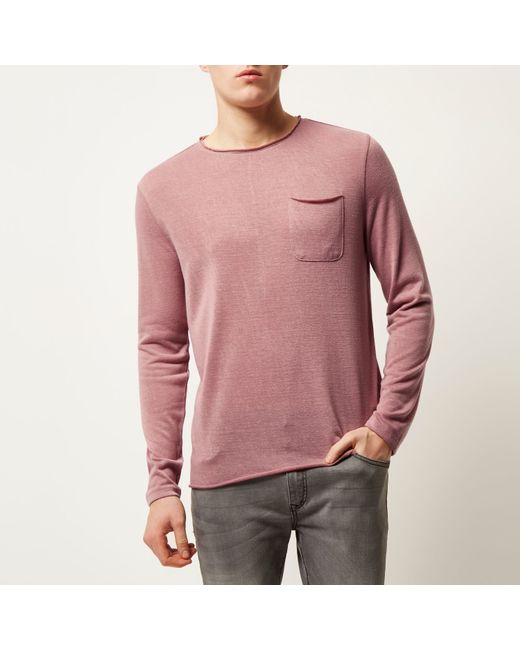  River  island  Pink  Long  Sleeve  T shirt  in Black for Men 