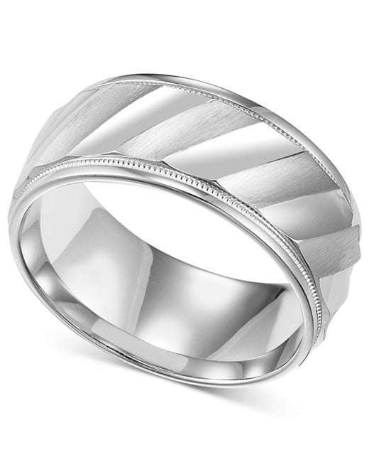  Macy s  Men s  Sterling Silver Ring  Diagonal Stripe Wedding  