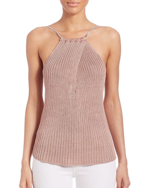 Ramy brook Adeline Metallic Chain Halter Top in Pink (blush) | Lyst