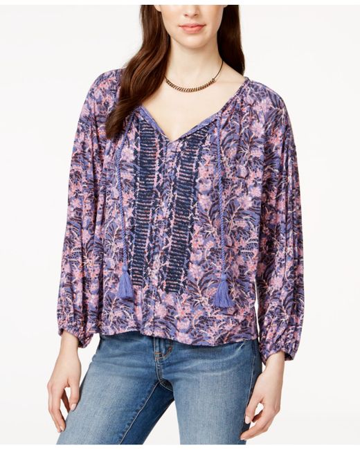 lucky brand printed embroidered peasant blouse in purple purple mul lyst lucky brand printed embroidered peasant blouse in purple purple mul lyst