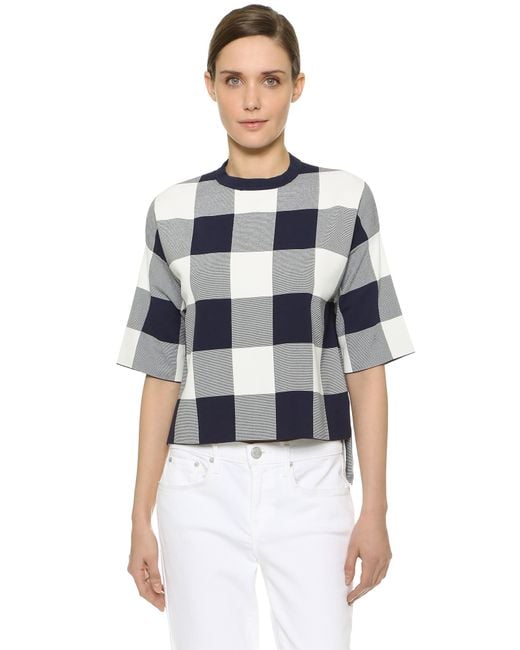 Download Whistles Gingham Boxy Long Sleeve Top in Blue (Navy/White ...