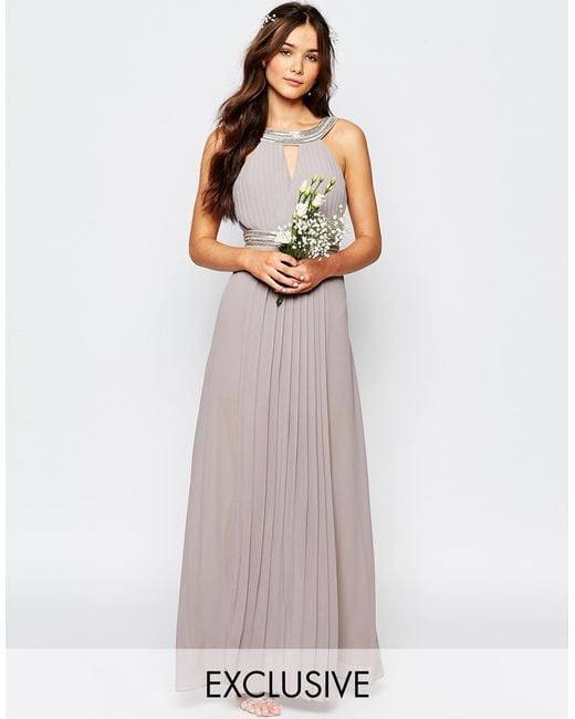  Tfnc  london Wedding  Embellished Pleated  Maxi  Dress  Grey  