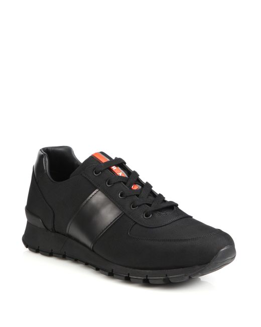 Prada Spazzolato Running Sneakers in Black for Men | Lyst