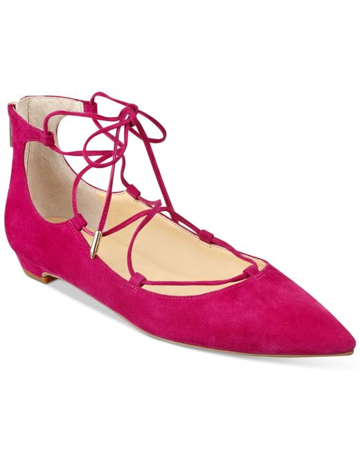 Ivanka trump Tropica Lace-up Flats in Pink (Pink Suede) | Lyst