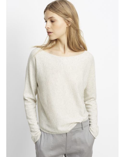 Vince Cashmere Cropped Boatneck Sweater in Gray (H Cloud) | Lyst