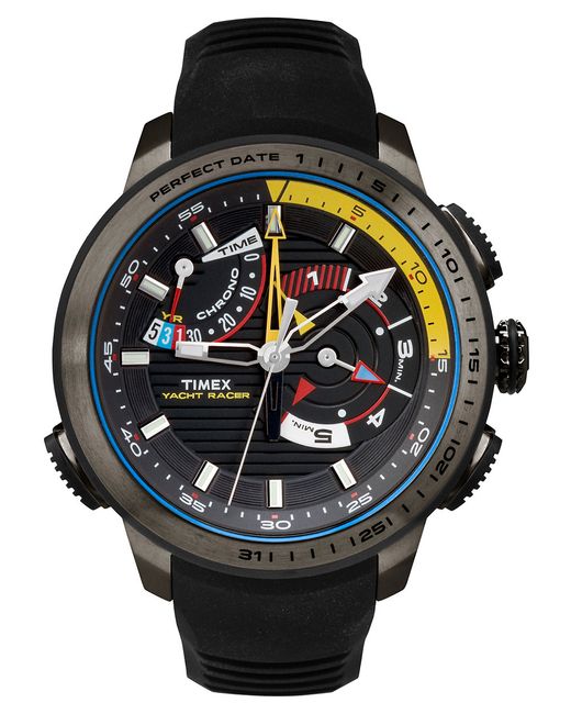 Timex | Black Mens Iq Yacht Racer Stainless Steel Silicone Strap Watch 