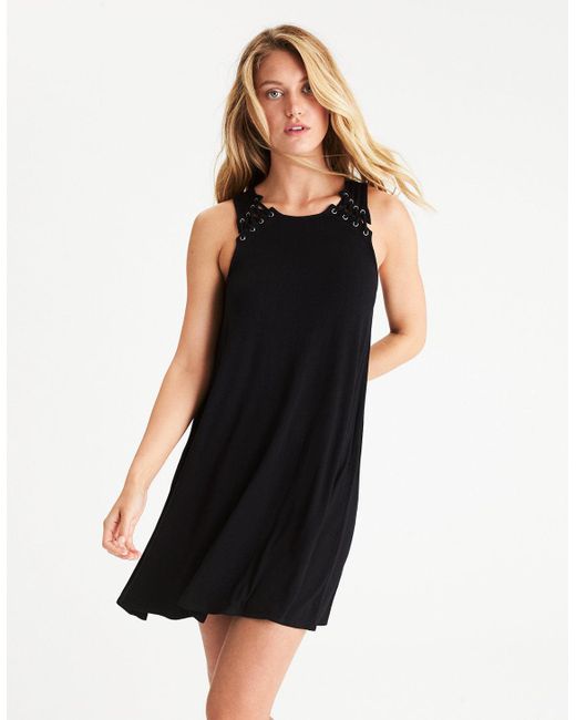 Lyst - American eagle Lace-up Detail Knit Dress in Black