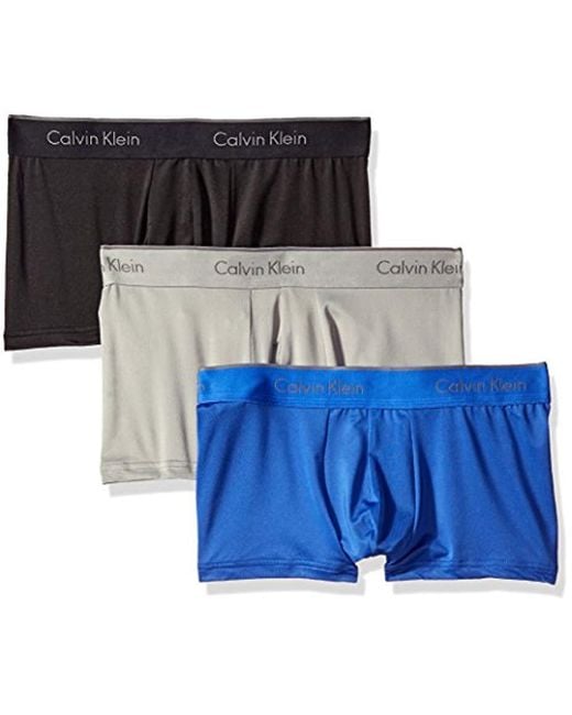 Calvin Klein Microfiber Stretch Multipack Low Rise Trunks in Blue for