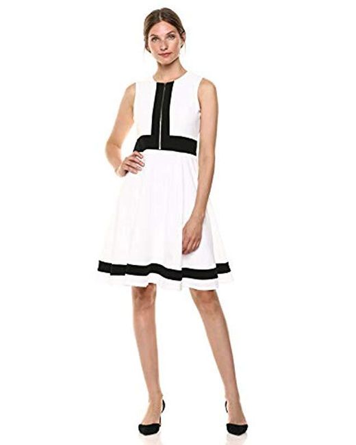 Calvin Klein Sleeveless Color Block Fit And Flare With Front Zip Dress ...