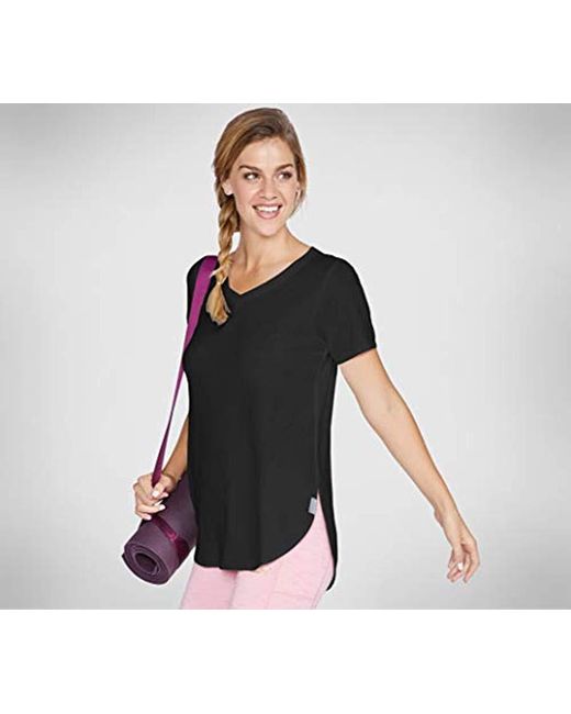 Skechers Blissful V Neck Short Sleeve Tunic Shirt in Black - Lyst