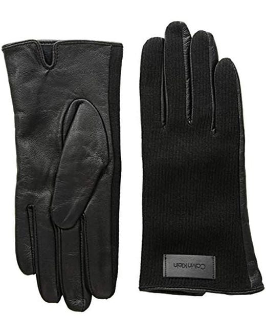 Lyst Calvin Klein Knit And Leather Gloves in Black Save 41.
