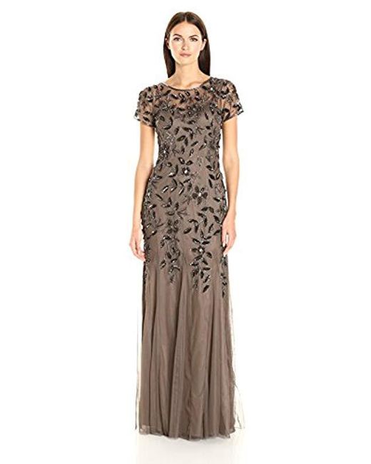 adrianna papell floral beaded gown