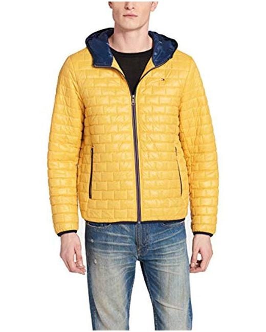 tommy hilfiger men's ultra loft quilted stretch hooded puffer jacket