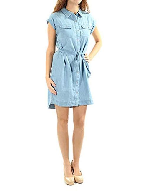 Lyst Calvin Klein Sleeveless Dress With Flutter Bottom In Blue Calvin Klein Blue Sleeveless Dress With Flutter Bottom