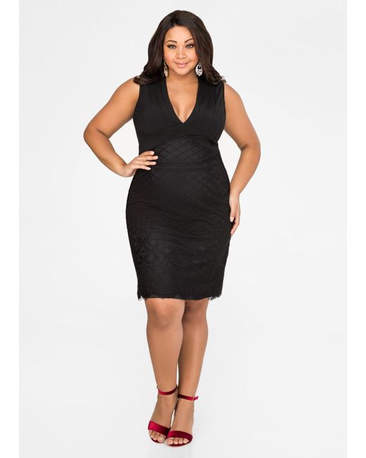 Ashley Stewart Bodycon Grid Mesh Dress In Black Lyst