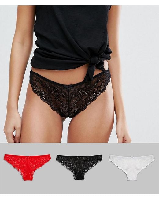 Asos 3 Pack Pretty Lace Brazilian Pants in White Lyst