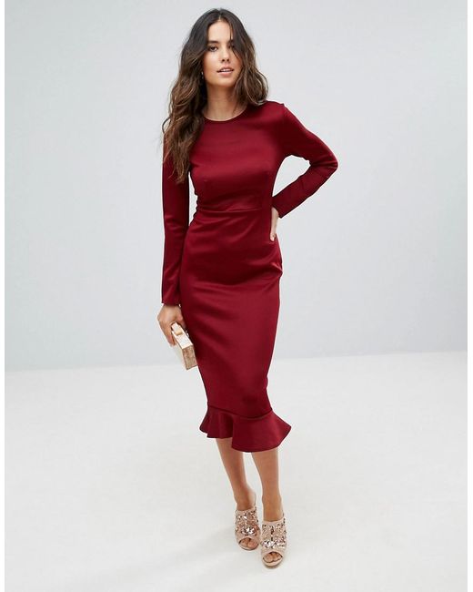 Club l Office Long  Sleeve  Detailed Dress  With Peplum Frill 