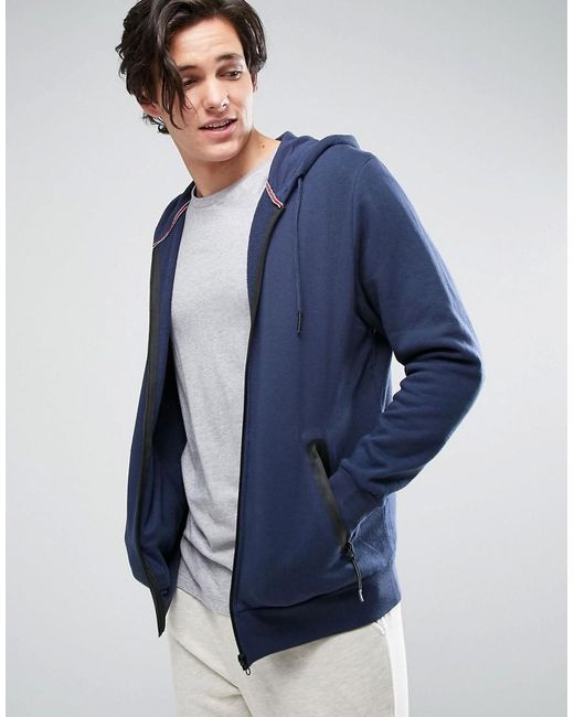 Threadbare Zip Through Hoodie in Blue for Men | Lyst