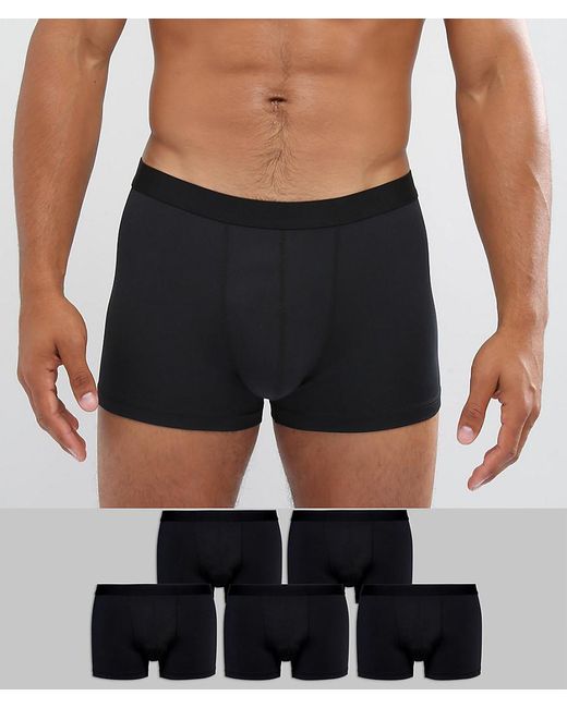 Asos Trunks In Black Microfibre 5 Pack Save in Black for Men | Lyst