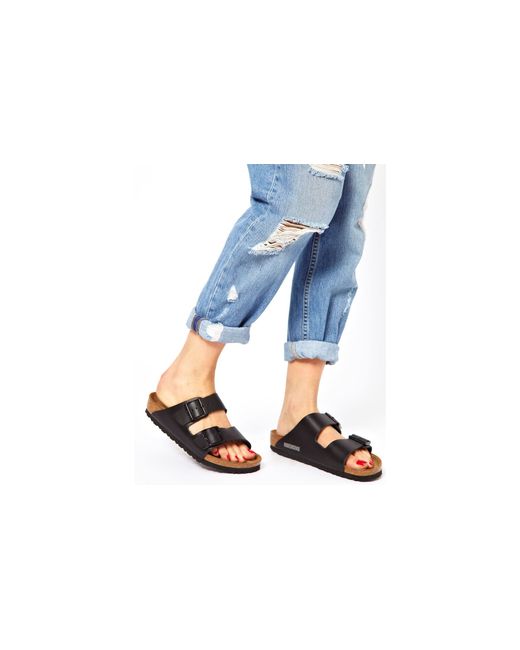 birkenstock arizona black leather two strap sandals