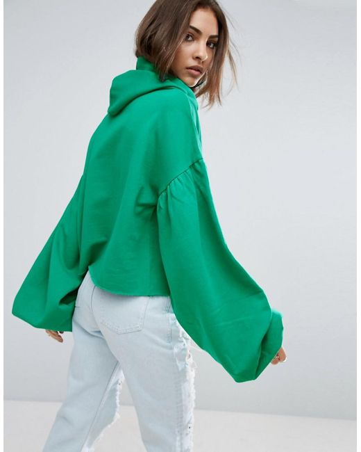 Lyst - Asos Hoodie With Dramatic Balloon Sleeve in Green