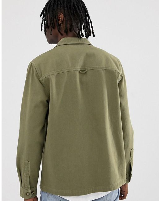 Lyst - ASOS Overshirt In Khaki With Double Pockets in Green for Men