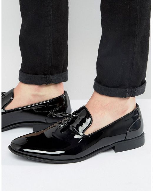 new look black patent loafers