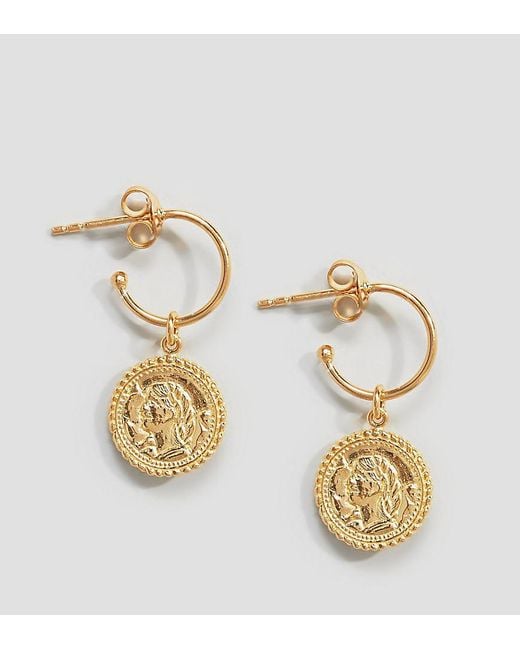 Lyst Asos Gold Plated Sterling Silver Vintage Style Coin Charm Asos Metallic Gold Plated Sterling Silver Vintage Style Coin Charm Hoop Earrings Lyst