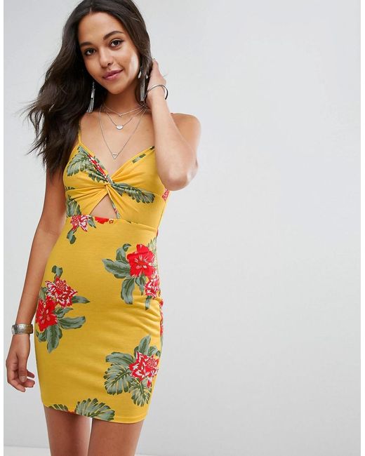 Asos Mini Sundress With Cut Out Front In Hawaiian Print Lyst 