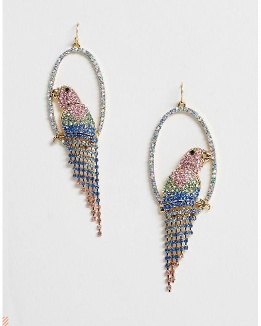 ASOS Earrings In Crystal Tropical Bird Design In Gold Tone in Metallic
