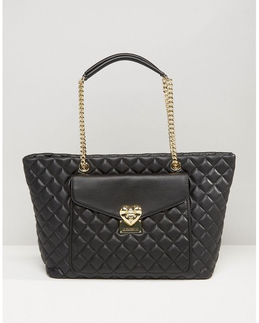 Love moschino Quilted Chain Strap Shoulder Bag in Black | Lyst