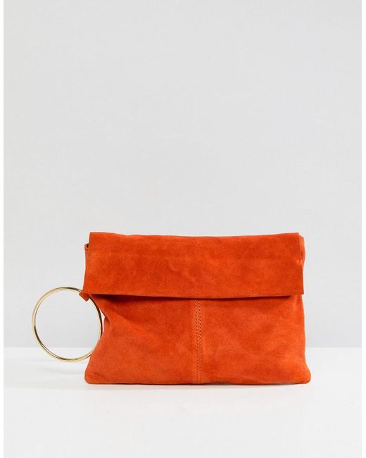 Orange Suede Clutch Bag