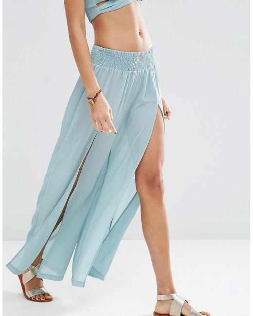 Asos Split Beach Trouser Coord in Blue Lyst