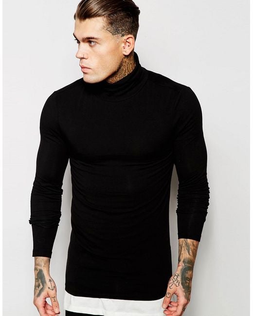 Asos Extreme Muscle Fit Long Sleeve T-shirt With Roll Neck in Black for ...