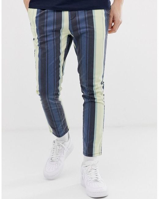 ASOS Slim Pants In Washed Bold Stripe in Purple for Men Lyst