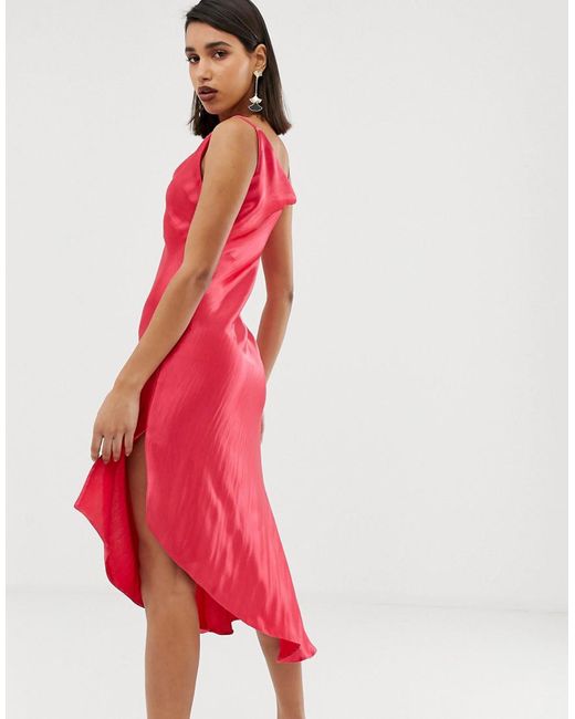 Lyst - ASOS Midi Slip Dress In High Shine Satin in Pink