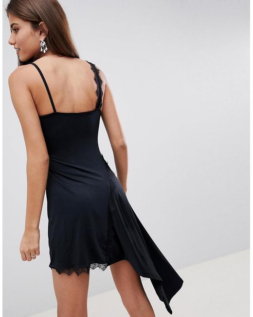 Asos Lace Insert Slinky Slip Dress In Black Lyst Asos Black Lace Insert Slinky Slip Dress Lyst