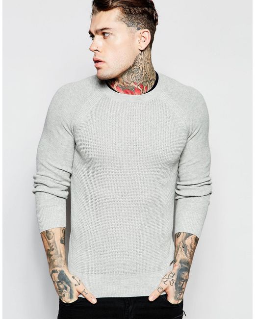 Diesel Crew Knit Jumper K-alby Slim Fit Waffle In Grey Marl in Gray for ...